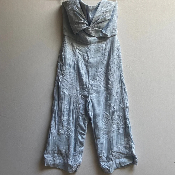 Aijek Silk Blend Lace Strapless Wide Leg  Jumpsuit Anthropologie Lace Sz 3 - Picture 2 of 15